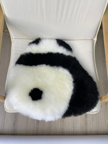 Sheepskin Panda Seat Cushion, Natural Genuine Sheepskin Seat Cover, Chair/Car/Sofa/Bed Throw Cover, Luxury and Soft Sheepskin Rug